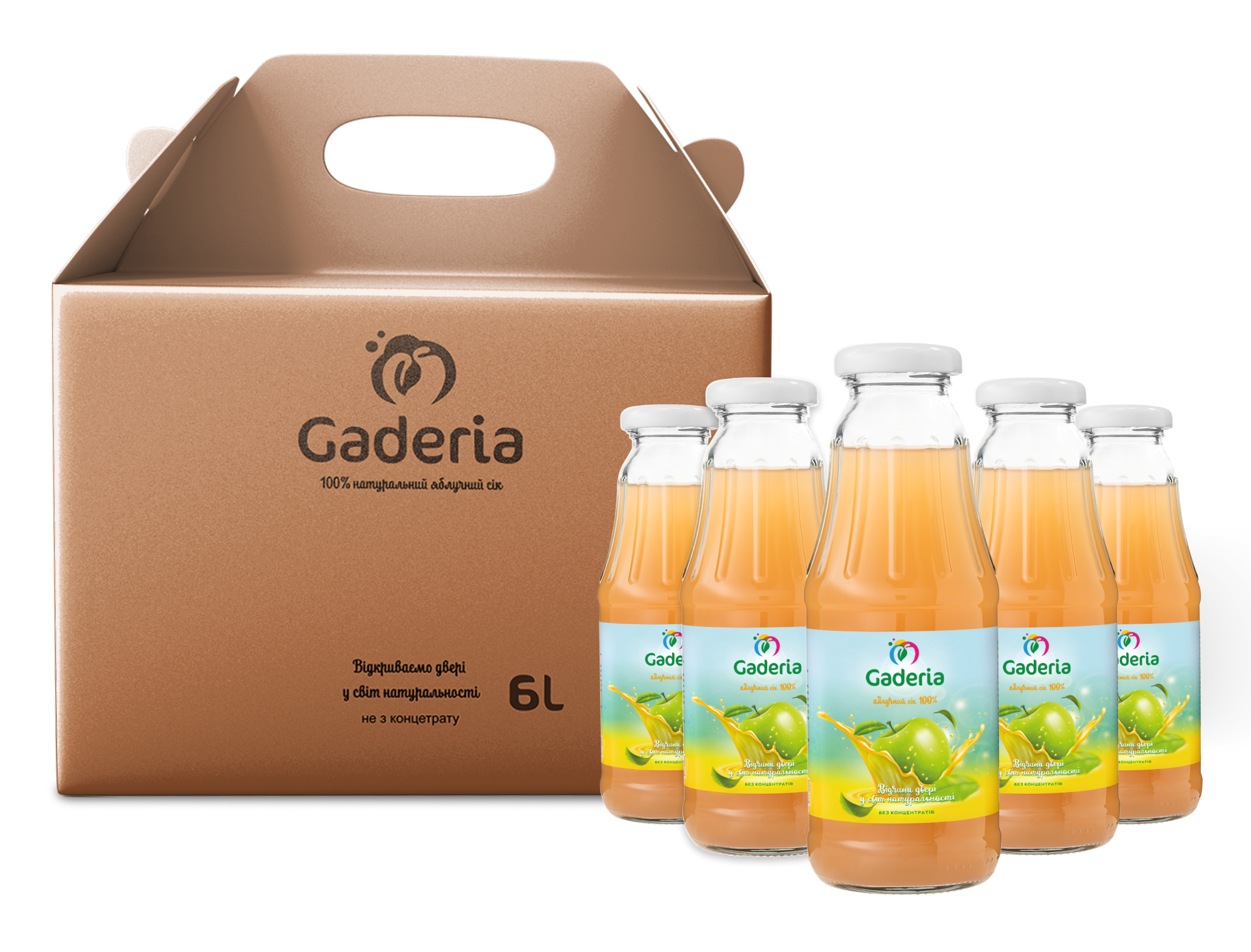 Упаковка соку Gaderia яблучний прямого віджиму 1 л х 6 пляшок