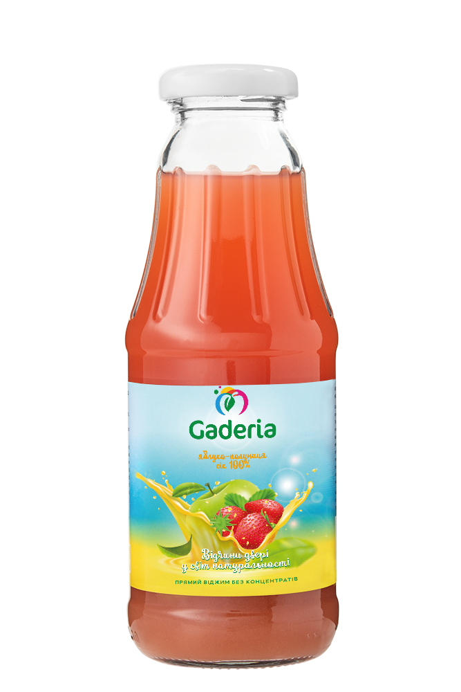 Упаковка соку Gaderia прямого віджиму яблучно-полуничний 0,3 л х 12 пляшок